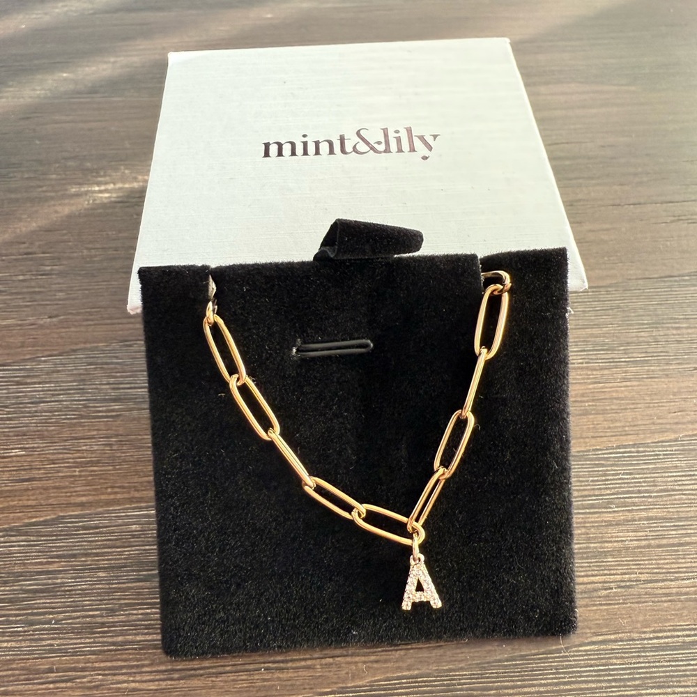 Mint & Lily Gold Paperclip Pave ‘A’ Initial Bracelet